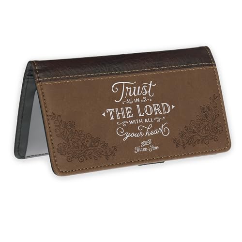 Christian Art Gifts Inspirational Vegan Leather Checkbook Cover for Women & Men: Trust in The Lord Encouraging Scripture, Money Holder Duplicate Checks, ID, Cards & Pen Loop Holder, Brown