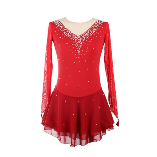 DIJITOO Vestido de patinação artística, malha de cor sólida, mangas com ponta dos dedos, fantasia de