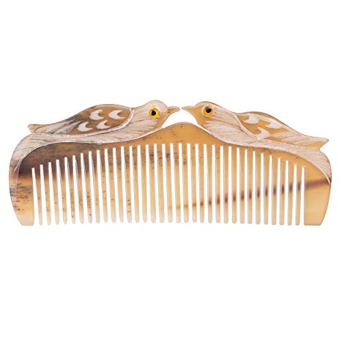 Natural Buffalo Horn Comb - Anti-Static Hair Care, Vietnamese Handmade Lovebirds Gift, Symbol of Love & Peace for Women