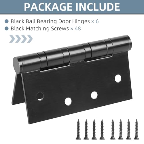 6 Pack Stainless Steel 4'' Door Hinges, 4in x 4in Heavy-Duty Ball Bearing Door Hinges with Square Corners for Exterior & Interior Doors, Black by LITLANDSTAR - Image 5