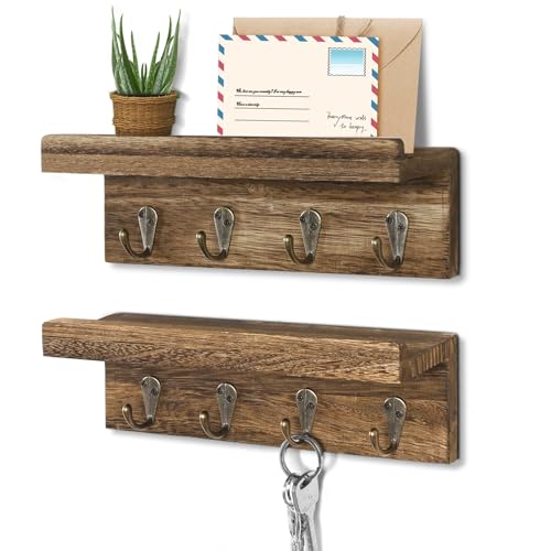 Hronrad HKH-BR-2PCS 2 Pack Farmhouse Wooden Key Holder, Shelf With Hooks cover