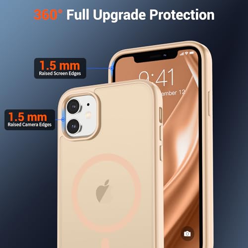Image of SUPFINE Magnetic for iPhone 11 Case (Compatible with MagSafe) (Military Grade Drop Protection) Slim Translucent Matte Shockproof with Anti-Fingerprint Phone Case,Sand Pink