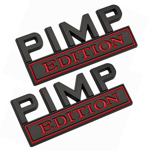 Image of Pimp Edition Emblem 3D Badge Decal Car Stickers for Tailgate /Front Grille /Hood /Fender /Trunk Compatible with Universal Car, Truck, SUV, RV,Scooter, Golf Carts, Motorcycles (Black-Red)