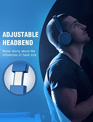 On-Ear Headphones with Microphone - Foldable Stereo Headset, Cable Adjustable Headband, Children's Headphones with Soft Ear Pads for School, Blue