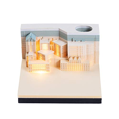 Hyindoor 3D Bloc de Nota Creativa Tridimensional con Luz Doble Uso como Notas de Página Rasgadas y Modelo de Papel Tallado