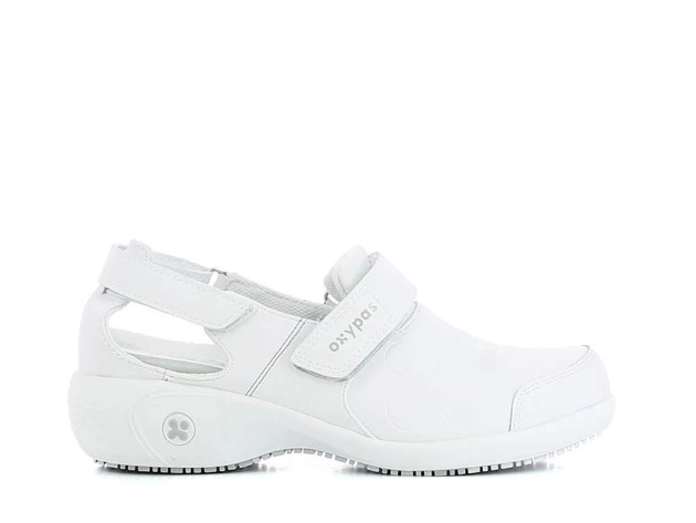 Oxypas Arbetsschuhe aus Leder - SALMA - Sicherheitsclog für Damen, rutschfeste und Bequeme Schuhe ideal für Krankenhaus und Pflege, Weiss, 40 EU