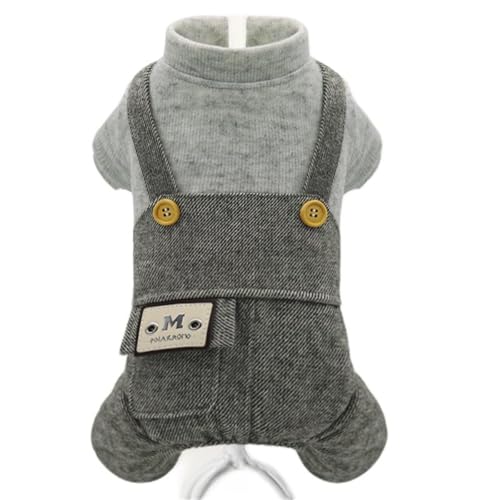 ISUPY 犬 ロンパース 秋冬 可愛い ペット服 犬の服 つなぎ ドッグウェア パーカー 防寒 暖かい 小中型犬 オーバーオール 洋服 四つの足 脱毛保護 お散歩 お出かけ ペット用品 (L,グレー)