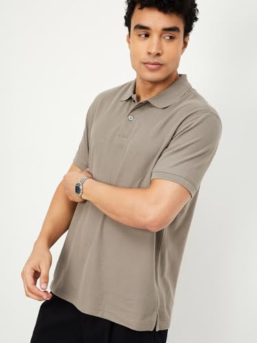 Image of Max Mens Cotton Blend Regular Fit Half Sleeves Solid Polo T-Shirt