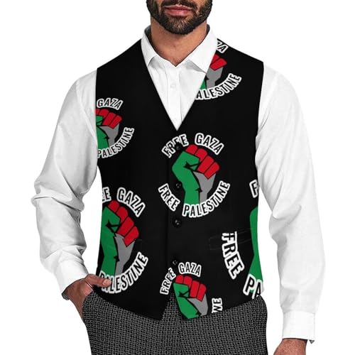 Free Gaza Free Palestine Men's Formal Suit Vest for Business Formal Or Casual Dress Waistcoat Wedding