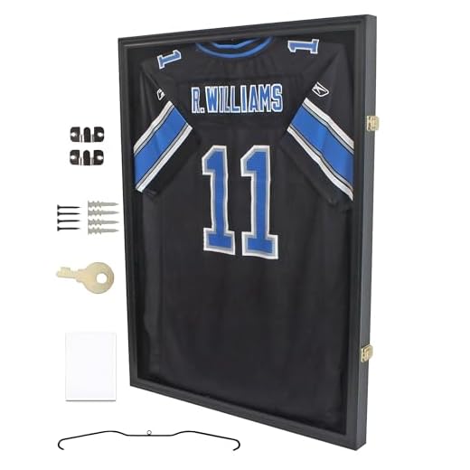 DisplayGifts Jersey Display Frame Case Lockable, Large Sport Jersey Shadow Box with 98% UV Protection Acrylic and Hanger for Baseball Basketball Football Soccer Hockey Sport Shirt and Uniform (Black Finish)