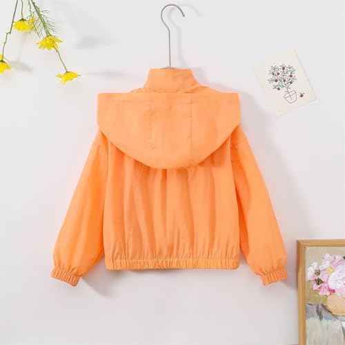 Kids Girls Waterproof Windbreaker Jacket Solid Color Long Sleeve Zip Up Hoodie Boys Lightweight Orange 11-12 Years3