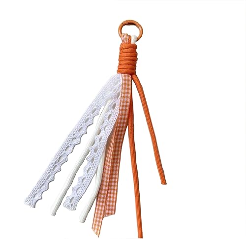 Decorative Tassel Keychain, Ribbon and Lace Design, Assorted Colors, Gingham and Floral Pattern, Key Ring Charms,Purple Yellow Green, Spring Collection (BOSS Orange)