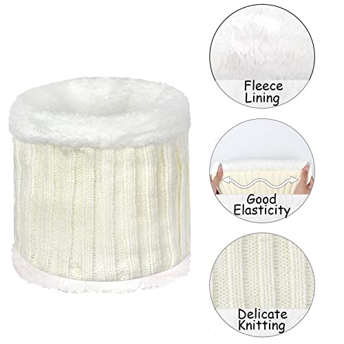 Kids Hat Scarf Gloves Set Girls Winter Warm Knit Beanie Soft Thick Fleece Lining Cap With Cute Double Fur Pom Pom White Toddler Children Baby Cold Weather Snow Accessories Crochet 6-10 Years #TOP4