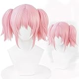 SutouriiByuutii Short Pink Cospaly Wig with Removable Double Ponytails Anime Role Play for Halloween Comics comic con with Wig Cap (Madoka)