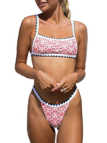 Bikinx Womens Swimsuits Sexy Thong Bandeau Micro Bikini Ditsy Floral Two Piece Sets Bathing Suit Color Block Push Swim Top #TOP23
