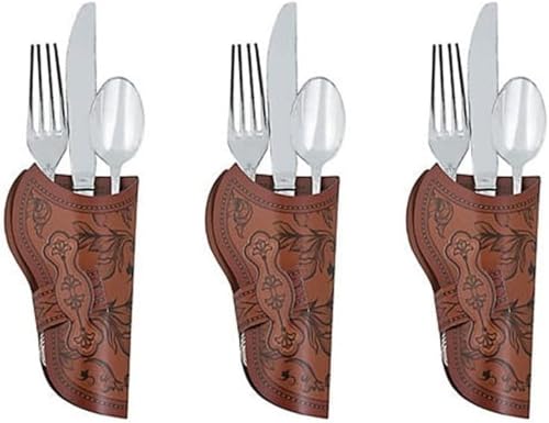 HAPPY DEALS ~ Cowboy Holster Silverware Holders | 24 Pack | 5.5 Inch |Western Party | Cardstock Brown
