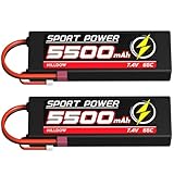 Hilldow 7.4V Lipo RC Battery 2S 65C 5500mAh Lipos Hard Case Batteries Rechargeable with Traxas Connector for 1/8 1/10 RC Car Trucks Remote Control Vehicles LKW Buggy Boats (2 Packs)