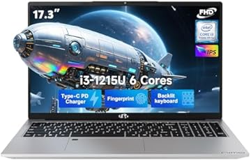 NIMO 17.3" IPS FHD Laptop, Intel 6 Cores i3-1215U 16GB RAM 512GB SSD (Beat Ryzen 5 7520U, Up to 4.4GHz) Computer with 65W Type C Backlit Keyboard Fingerprint, for Home Student and Business