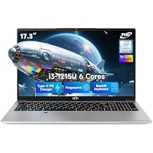 كمبيوتر محمول NIMO 17.3 بوصة IPS FHD، Intel 6 Cores i3-1215U 16GB RAM 512GB SSD Beat Ryzen 5 7520U، كمبيوتر يصل إلى 4.4 جيجا هرتز مع بصمة لوحة مفاتيح بإضاءة خلفية من النوع C بقدرة 65 واط، للطلاب المنزليين ورجال الأعمال