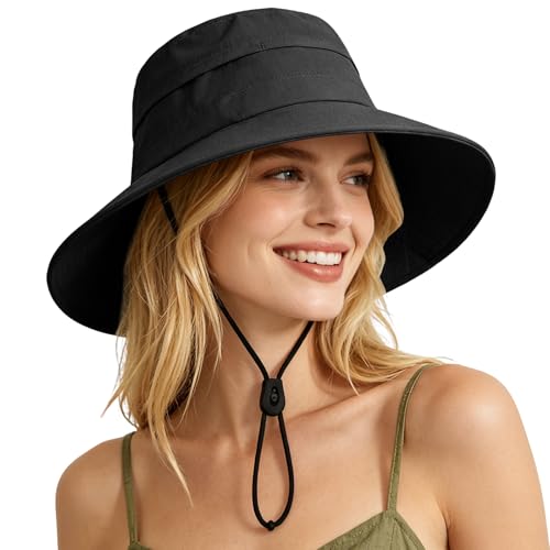 ZOORON Sun Hat for Men Women Detachable Compass, Boonie Hats UPF 50+ Fishing Hat, Lightweight Foldable Bucket Hats for Hiking, Camping, Fishing Black
