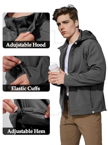 Image of Men's Military Tactical SoftShell Jacket Fleece Lined | Lightweight,Waterproof,Windproof,Multi-pockets,Adjustable Hood for Work,Hiking,Snow,Ski