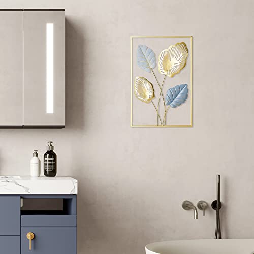 Gold Metal Wall Art Decor For Living Room, Monstera Leaves Wall Home Decor, 17.7"H X 11.8"L Room Decor Wall Sculptures Hanging Decorations For Bedroom, Bathroom, Office Decor (Four Leaves) #TOP2