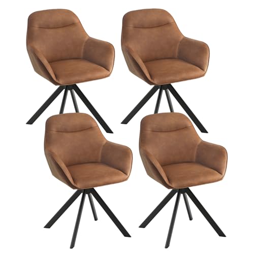 Goeurvant Chaises Pivotante 360° Lot de 4, Chaises Simili Cuir Marron avec Accoudoirs, Salle à Manger, Chaises Fauteuil avec Pieds en Métal pour Salon...