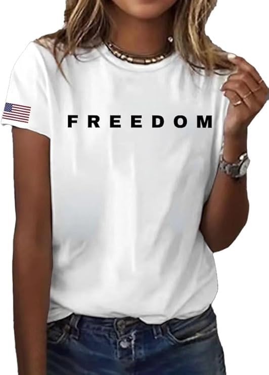 Freedom Womens Shirt American Falg Print A True Patriot T-Shirt (US Alpha X-Large Regular Regular White)