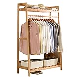 Perchero de madera independiente con 2 estantes, ideal para ropa y zapatos para hoteles y dormitorios, diseño Slish, dimensiones: 100 x 44,5 x 165 cm