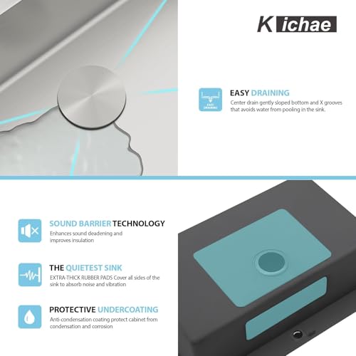 Image of Kichae 30 Inch Drop In Kitchen Sink - Stainless Steel Kitchen Sinks with Wide Lip 30x22x9 Inch Drop In Topmount Overmount Single Bowl Handmade Basin
