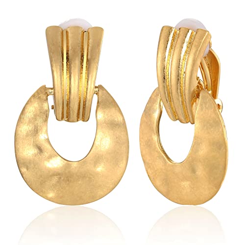 Woworama Matte Gold Clip On Earrings For Women Hammered Geometric Clip On Drop Earrings Non Pierced Earrings Gold Statement Clip Earrings Jewelry Gifts #TOP16