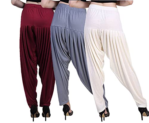 Image of CASUALS Women's Regular Fit Viscose Drawstring Patiala Harem Pants Combo Pack 3
