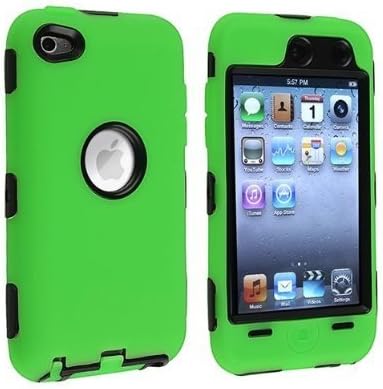 Hybrid Case Compatible with Apple iPod Touch 4th Generation, Black Hard/Green Skin