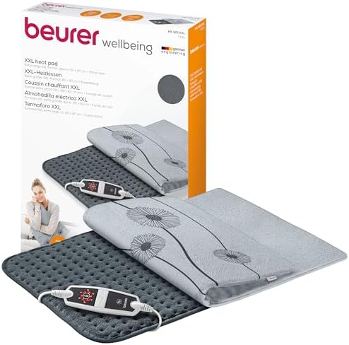 Beurer HK 125 poduszka grzewcza (format XXL, 6 poziomów temperatury, automatyczne wyłączanie i przełącznik LED, można prać w pralce), 60 x 40 cm, szara