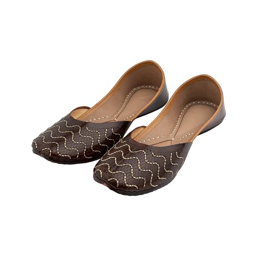 Image of KORAKARI Women's Traditional Ethnic Amber Punjabi Jutti, Leather Flat Comfortable Mojaris for Girls