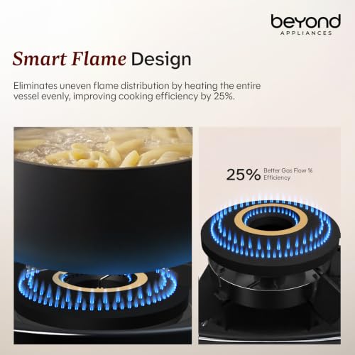 Image of Beyond Appliances Quantum 4 Burner | Gas Saver Stove| 10 Year Warranty I Auto Ignition | 77% Energy Efficient| Full Brass burners | Toughened Glass | LPG & PNG CompatibleI ISI Certified