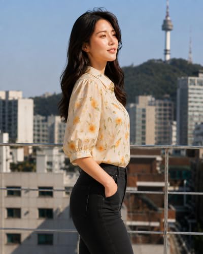 Image of Women's Printed Casual Shirt | Loose Fit Button Down Collared Shirt | Soft & Lightweight Everyday Wear Top