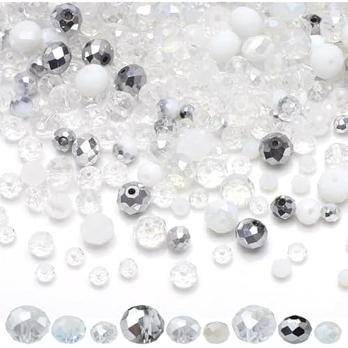Faceted Rondelle Glass Beads for Jewelry Making, White Series