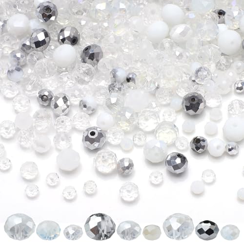 KINGSHINE Faceted Rondelle Glass Beads for Jewelry Making, White Series