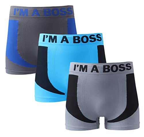 ZRWASKA® Men's Seamless Boxer Shorts Sports Trunks with Waistband Elastic Soft Everyday Wear, Comfortable Mens Underwear Briefs (Pack of 3) UK Size S (Colour DARKGRAY-SKYBLUE-LIGHTGRAY)