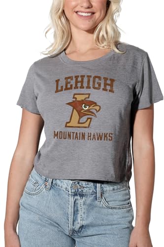 Lehigh University Official Mountain Hawks Logo Women's Crop Top T-Shirt, Athletic Heather, Medium