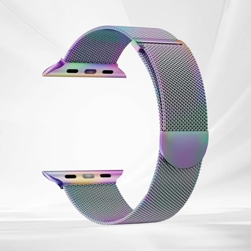 Mesh Metal Band Compatible with Apple Watch Band 38mm 40mm 41mm 42mm 44mm 45mm 46mm 49mm Stainless Steel Magnetic Loop Band for iWatch Ultra4/3/2/1 Series 12/11/10/9/8/SE/7/6/5/4 /3/2/2/1 Men Women (Colorful,38mm/40mm/41mm/42mm(Series 10))