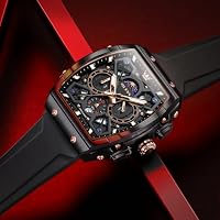 OLEVS Black Watches for Men Luxury Tonneau Square Skeleton Dress Mens Watch — image 4