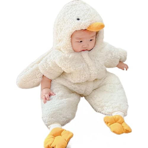 Image of Mrisata Baby Onesie White Goose Cute Warm Practical Wool Polyester Skin Friendly Jumpsuit Toddler for Winter, Infant One Piece Bodysuit