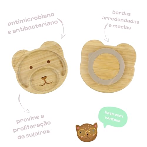Clingo Prato De Bambu Urso Com Ventosa, Modelo: 3044