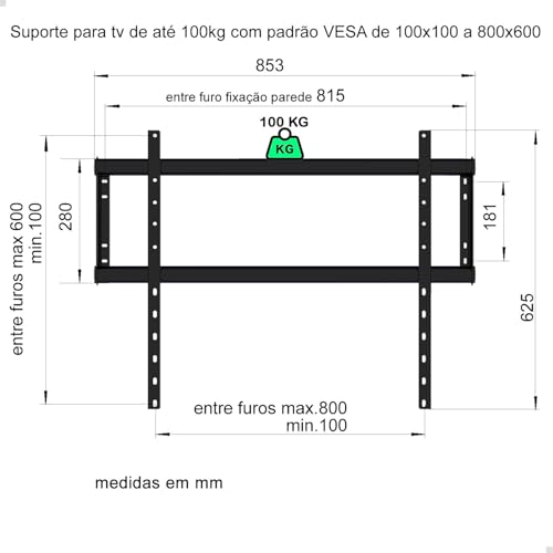 Suporte Fixo Parede Para Tv 100 98 86 85 83 75 77 65 pol ate 100kg