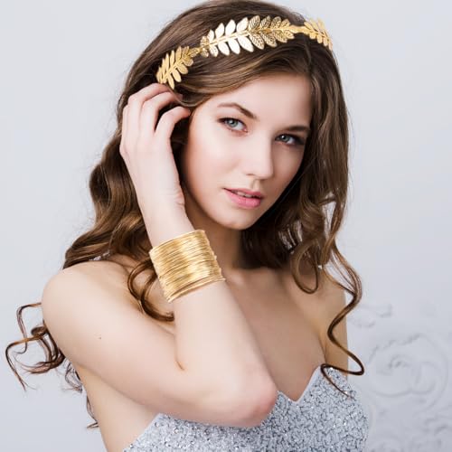 FUKPO Diosa Griega Accesorios, Diadema Griega Mujer Niña Brazalete Dorado Brazo, Corona Laurel Romana Diadema Dorada Hojas Pendientes Fiesta Boda Disfraz Bandeau Cheveux Diademe - imagen 6
