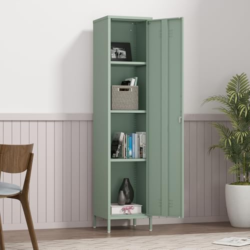 Elitehouse Single Door Mint Metal Locker with Adjustable Shelves, Green Tall Metal Locker Storage Cabinet,Easy Assembly for Living Room Bedroom (15.8”W x 15”D x 70.9”H )