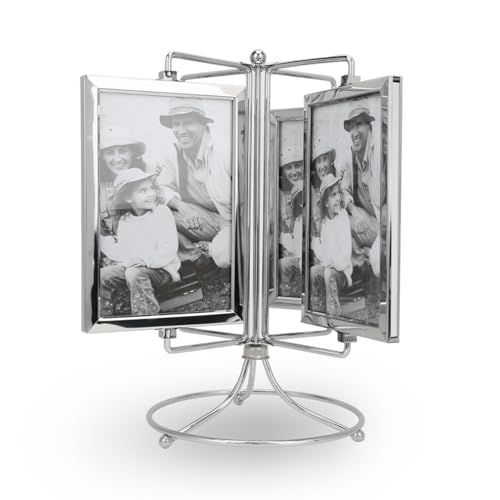 Natudeco Photo Frame Rotating Menu Frame Metal Photo Frame Carousel Album Photo Carousel Suitable for Kitchen Bedroom Corridor Living Room Dining Table Decoration 10.8 x 10.6 Inches