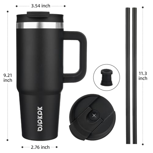 Image of BJPKPK 30oz Stainless Steel Insulated Tumbler With Handle And Lid Straw Travel Coffee Mug Thermal Cup,Black